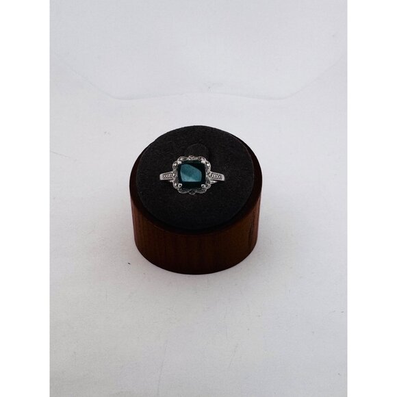 Estate 925 Sterling Silver Green Stone Ring Vintage Style Size 6.75 Filigree - Picture 6 of 12